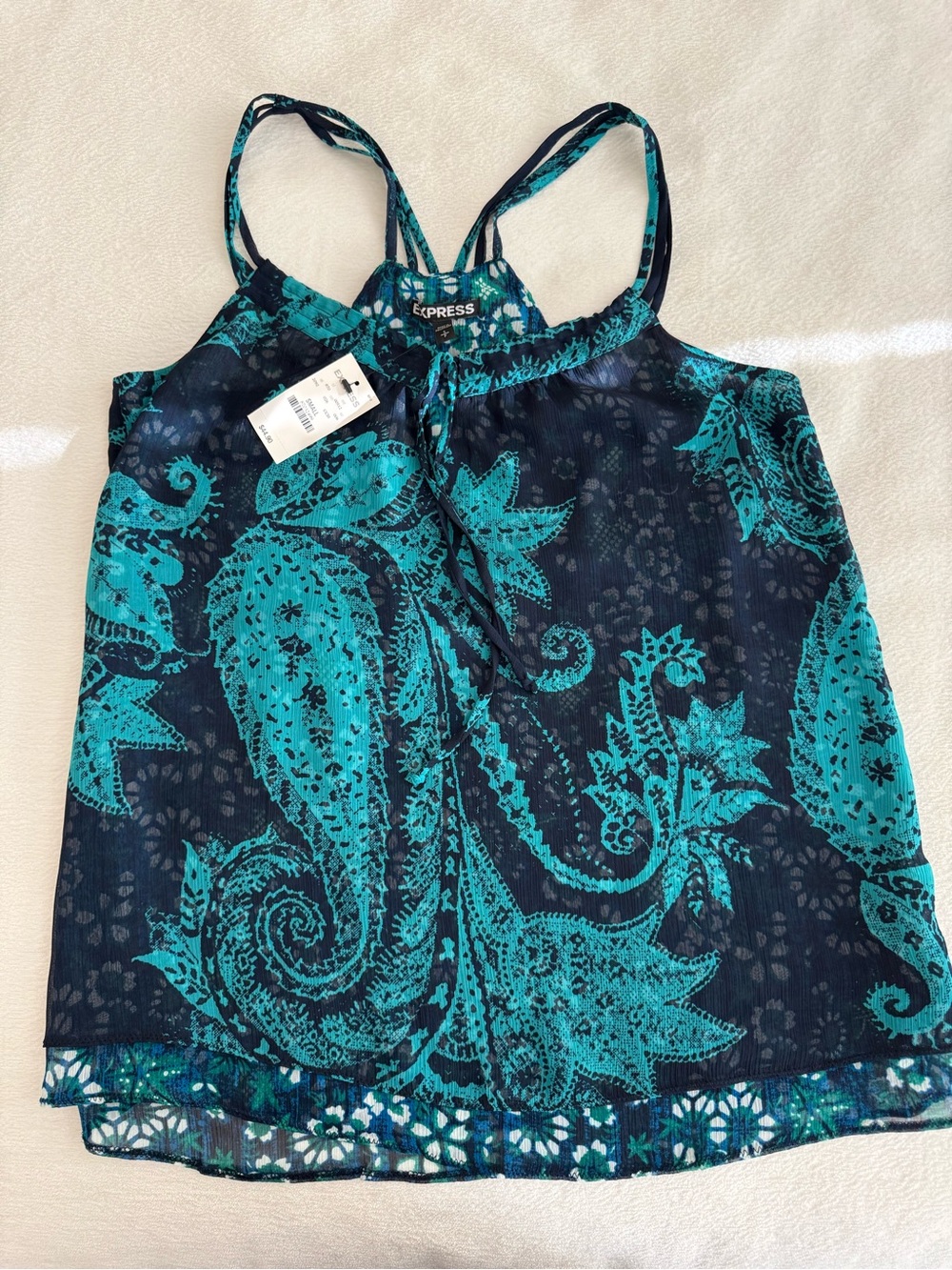 Express Teal and Navy Paisley Spaghetti-Strap Camisole